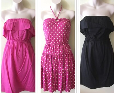 NWT Juicy Couture P XS S Strapless Summer Sun Dresses Pink Black Polka Dot $46.50