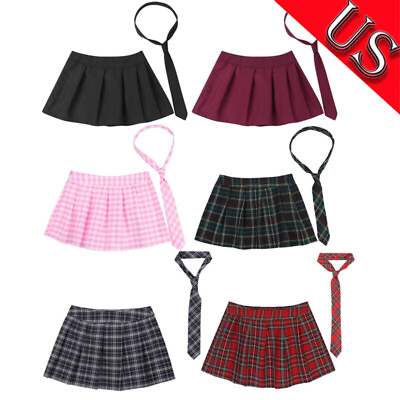#ad US Women Pleated Mini Skirt Plaid Skirts High Waist A Line Skater Skirt Lingerie $10.71