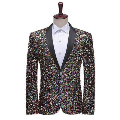 #ad Men Sequin Shawl Lapel Suit Jacket Stage Show Party Tunic Blazer Fancy Dress Top $84.59