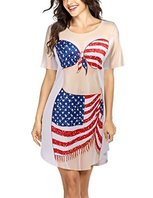 #ad Women#x27;s Bikini Shirt Cover Up Short Sleeve Cute Bikini Large American Flag c $34.16