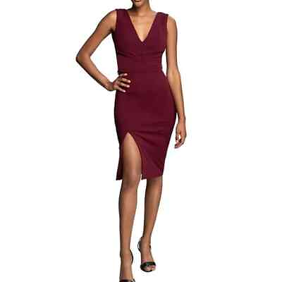 Dress the Population Women#x27;s Alessia Sleeveless Belted Sheath Burgundy Dress M $68.99