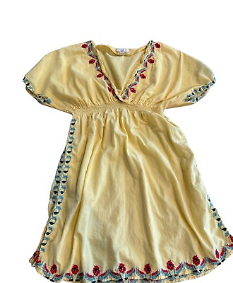 #ad Vintage XXI Mexican Inspired Sundress Womens M Yellow Floral Embroidered Boho $20.00