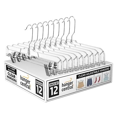 #ad 12 Pack 14quot; Clear Skirt Hangers with Adjustable Clips Non Slip Plastic Pant ... $24.27