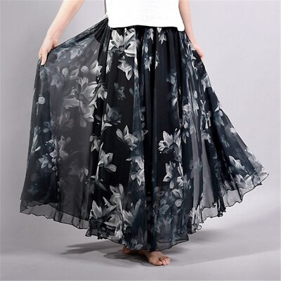 #ad Women Skirt Chiffon Skirts Chiffon Maxi Skirts Floral Maxi Skirt $22.19