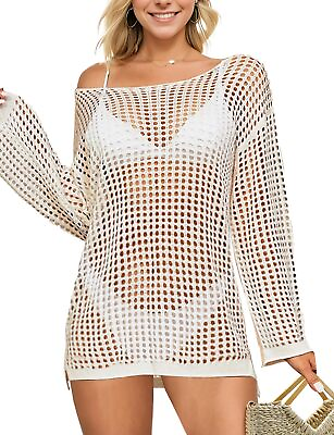#ad Beach Swimsuit Cover Up for Women Crochet Bathing Suit Cover Ups Hollow Out Bi $49.98