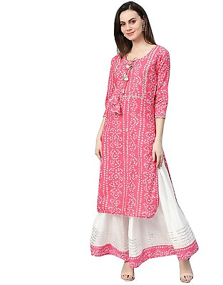 #ad Women Cotton Pink amp; White Gota Patti Embellished A Line Kurta Skirt Set $68.04