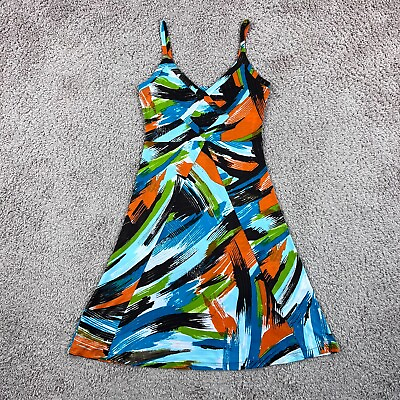 #ad DOLCE GABBANA Brown Orange Green Geometric Print Sleeveless A Line Dress S $174.99