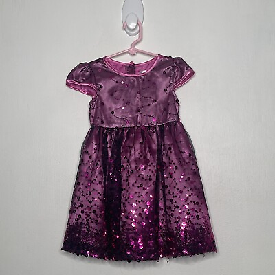 Joe Ella Mesh Sequin Party Dress Girls Size 2 Pink Short Sleeve Knee Length $6.99