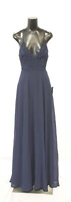 #ad Lulus Women#x27;s Lined Madalyn Lace Maxi Dress AH4 Navy Blue Size XS NWT $24.75