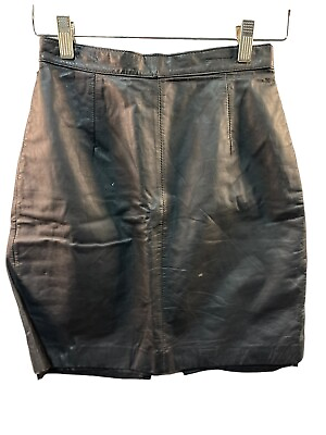 #ad Brass Plum Nordstrom Vintage Genuine Leather Skirt Women’s Size 3 Black 1980s $24.99