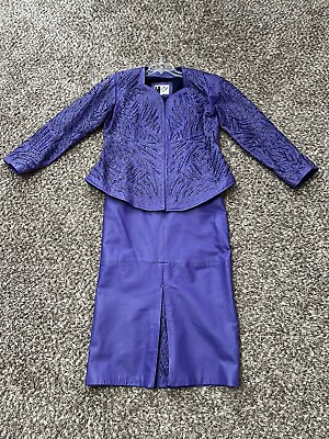 #ad Vintage Leather Skirt Suit 2 Pieces Beaded Purple Size 2XL Venee New York $179.00