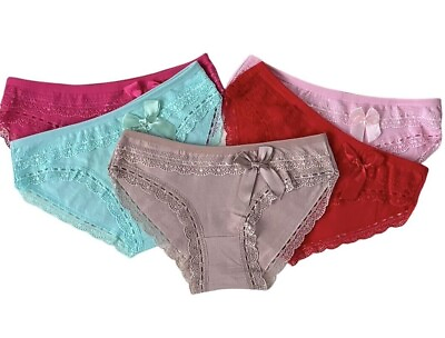#ad #ad 5 Women Bikini Panties Brief Floral Lace Cotton Underwear Size M L XL F337 $10.99