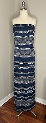 #ad Splendid Maxi Dress Striped Strapless Long Blue White M Medium $148 $27.95