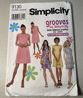 Simplicity Grooves Junior Dresses Sewing Pattern #9130 Size 7 8 23 24 Uncut $5.99