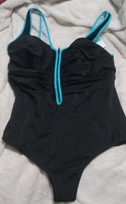 #ad DELIMIRA Women#x27;s Plus Size Swimsuits One Piece Zip Front Bathing Size 22 W $40.50