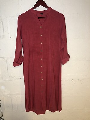 #ad #ad Dress Women Large Red Boho Linen Summer Sundress Long Sleeve Slit Beach Cover Up $40.00