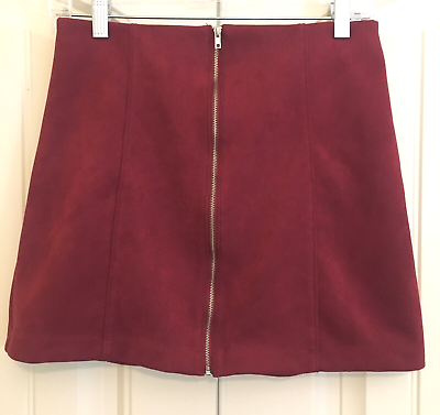 #ad Womens M Faux Suede Mini Skirt Front Zipper Red HAVE Los Angeles $10.45