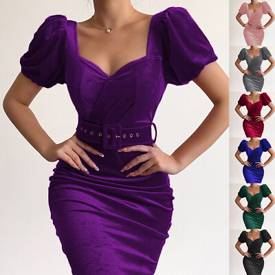 #ad Women Sexy Short Sleeve Bodycon Dress Ladies Evening Party Midi Dress Clubwear $24.28