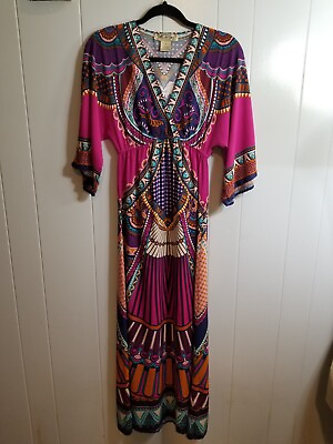 #ad Flying Tomato Women#x27;s Sz Small Multi Color Bold Geometric Boho Maxi Dress $28.00