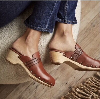 NWOB Free People Chloe Clogs Sz 7 Women Brown Leather Boho Shoes Slip On $128 $78.60