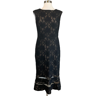 Ralph Lauren Women#x27;s Cocktail Dress Black Lace Sleeveless Midi Sheath Size 4 $69.99