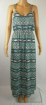 #ad #ad Forever 21 Maxi Dress Women#x27;s Sz Small Teal Aztec Sleeveless Criss Cross Straps $15.00