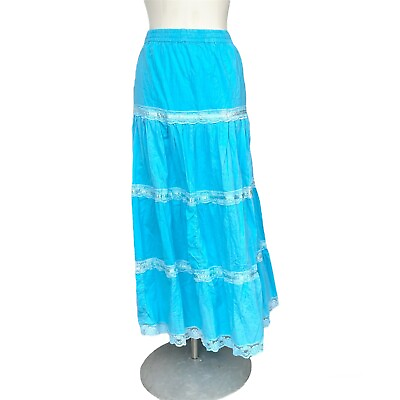 #ad Vintage SOUTHWEST CANYON Tiered Prairie Skirt Long Women’s Size XL Light Blue $33.59
