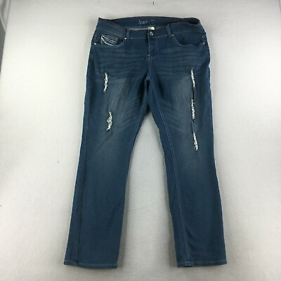 Jeans Denim Plus Size Womens 18W Straight Pants Ladies Distressed Medium Wash $7.99