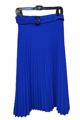 #ad #ad Ann Taylor Belted Pleated Midi Skirt Blue Flowy Feminine Size 4 $42.99