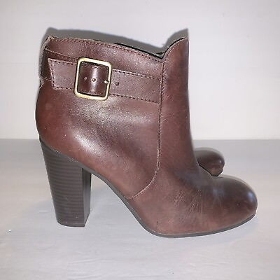 #ad Womens Size 7m High Heel Ankle Booties Brown Leather Guc $17.30