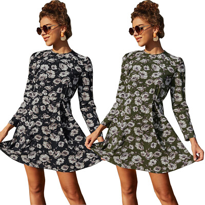 #ad #ad Women Floral Print Long Sleeve A Line Dress Fit Flare Boho Prom Party Gown New $21.20