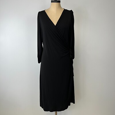 Studio M Dress Womens 2X Wrap V Neck 3 4 Sleeve Black Plus Party Cruise $43.98