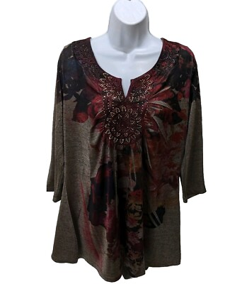 #ad Live And let Live Embellished Top 3 4 Sleeve Womens 1X Boho 8400 $14.50