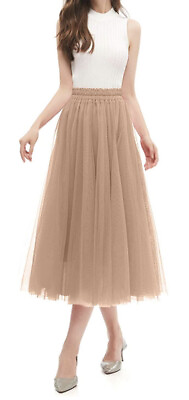#ad New W Tags Tulle Skirt Beige Color Elastic Waist Up To 38” Or Medium $15.00