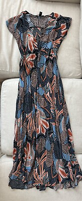 #ad Forever 21 Blue Salmon Belted Surplice Maxi Dress S Women’s Size Small Floral $20.00