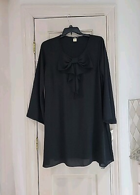 New Ing Black Long Sleeve Sheer Lined Dress Plus Size 1x $11.50