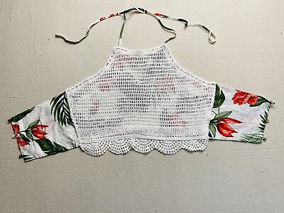 Milk amp; Honey Halter Top Women#x27;s Large White Crochet Lined Beachy Boho Peasant $9.00