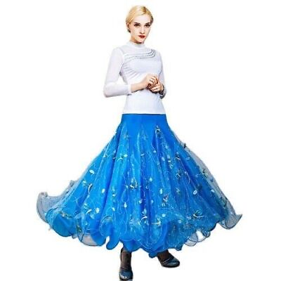#ad Blue Women Floral Swing Ballroom Skirt Spanish Skirt for Party Lady#x27;s Walt Skirt $111.28