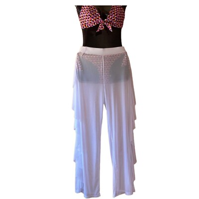Sheer white beach pants with ruffles coverup size M $20.00