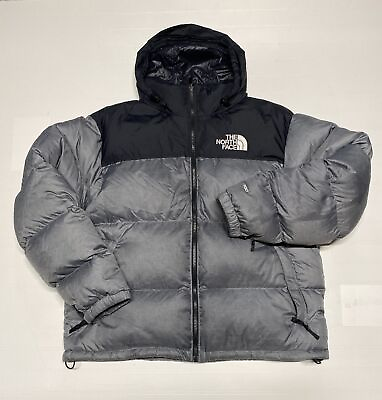 #ad The North Face Nuptse 700 Goose Down Puffer Jacket Coat Hooded Gray Black Large $174.79