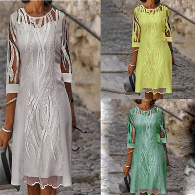 Round Neck Casual Lace Patchwork Women Dress Summer Half Sleeve Party Dresses $22.50