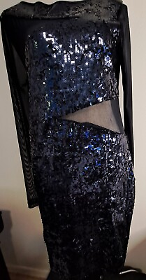 #ad ASOS Women black evening dress Size 12 NWT sequins mesh see through $45.00