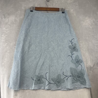 #ad J. Jill Women#x27;s Sz M 100% Linen Embroidered Floral A Line Blue Maxi Skirt EUC $19.95