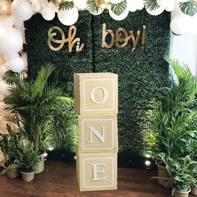 One Box Letter Wooden Grain Paper Party Box DIY One Blocks Birthday Party Decors $41.39