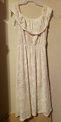 #ad #ad Cream Off Shoulders Lace Boho Hippie Dress Size Large $12.99