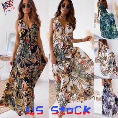 #ad Womens Boho Floral Long Maxi Dress Summer Holiday Beach Kaftan Swing Sundress US $20.60