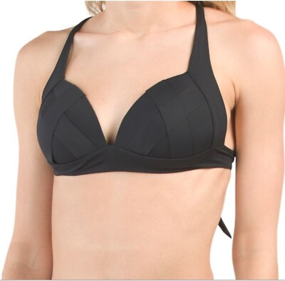 #ad La Blanca Banded Push Up Padded Swimsuit Bikini Top Black Size 6 $24.50