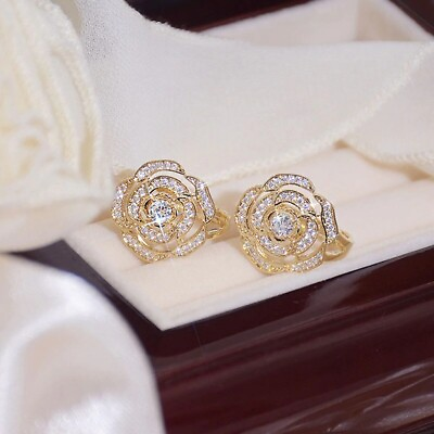 Cute Party 925 SilverGold Plated Stud Earring Cubic Zircon Women Jewelry A Pair C $3.47