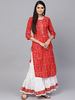 Women Kurta with Skirt Kurti Palazzo Indian Ethnic Dress Set Top Tees Bottom S $34.78
