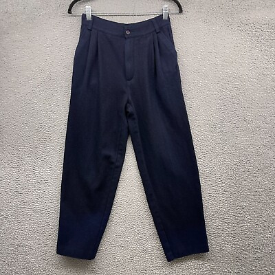 United Colors Of Benetton Vtg Womens Pants Blue High Rise Pleated Wool W26 $11.56